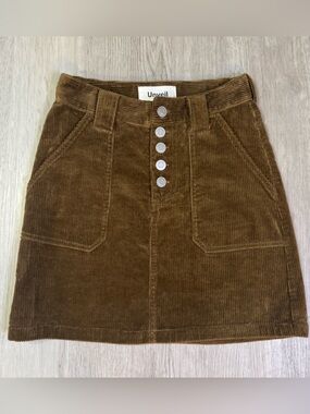 Unveil Skirt Womens Brown Corduroy Mini Short Button Up Size XS